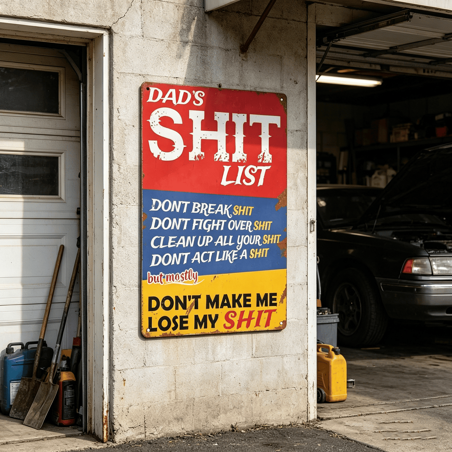 🔥LAST DAY 50% OFF - 🎯Dad's Shit List Vintage Tin Sign – The Ultimate Funny Dad Gift & Garage Decor!🛠️